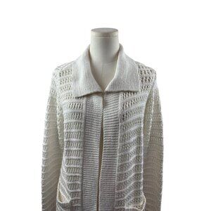 Cabi Womens Open Knit Long Cardigan Sweater XS White